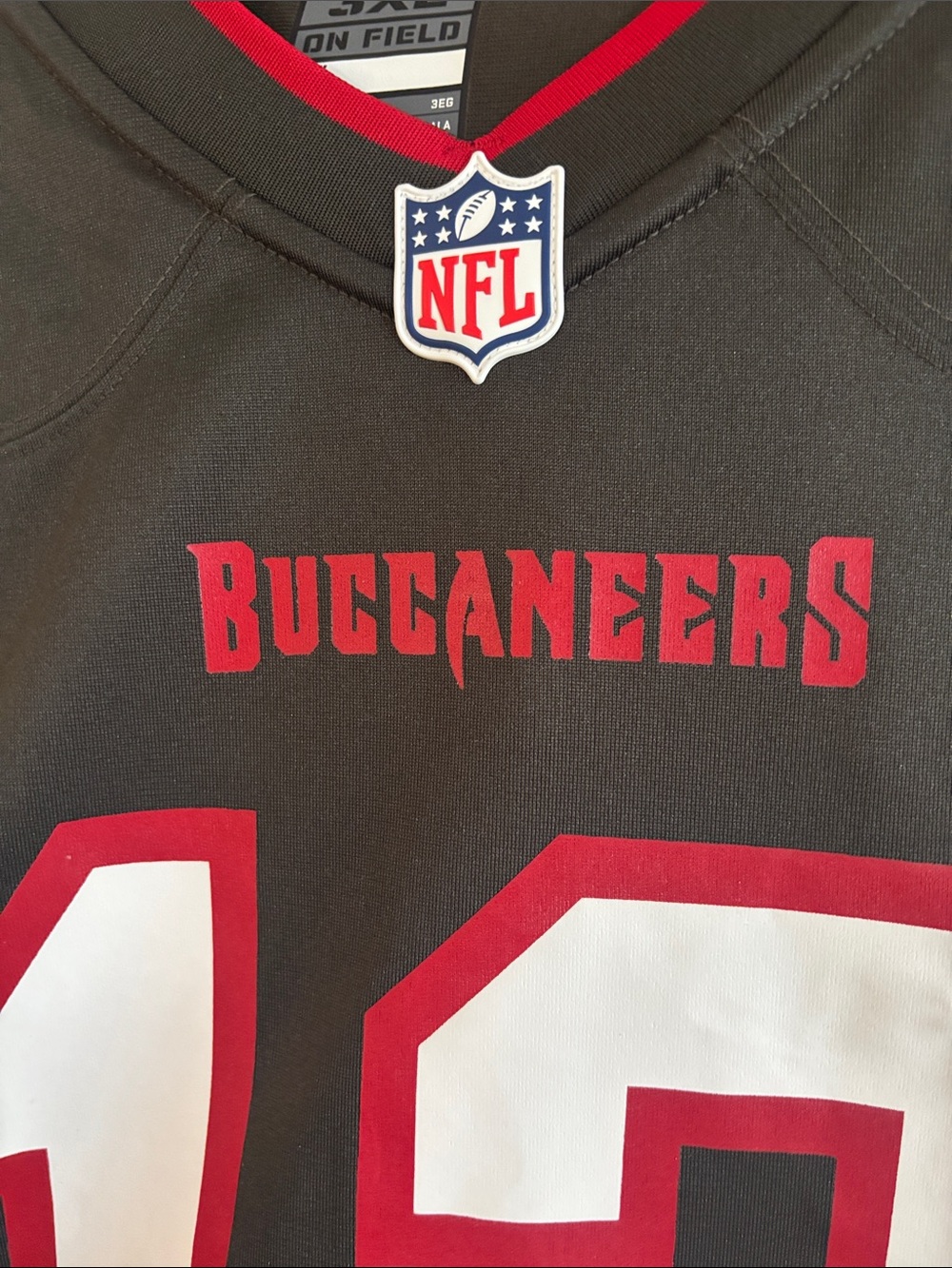NFL Buccaneers Black and Red #12 Replica Jersey - Picture 7 of 9
